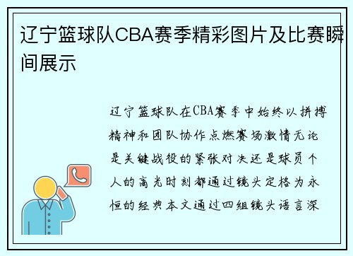 辽宁篮球队CBA赛季精彩图片及比赛瞬间展示